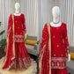 Royal Festive Embroidered Chinon Silk Kurta Sharara Set for Wedding and Celebration Wear