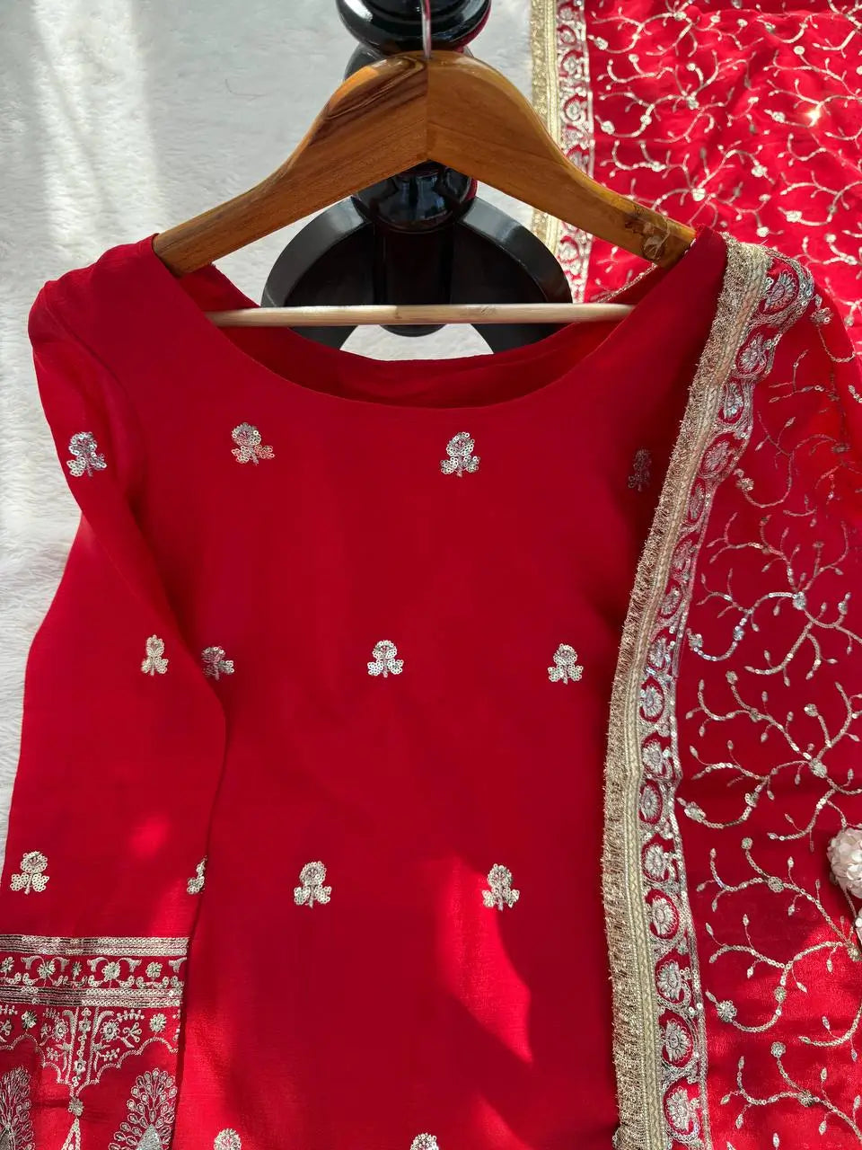 Royal Festive Embroidered Chinon Silk Kurta Sharara Set for Wedding and Celebration Wear