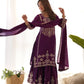 Royal Festive Embroidered Chinon Silk Kurta Sharara Set for Wedding and Celebration Wear