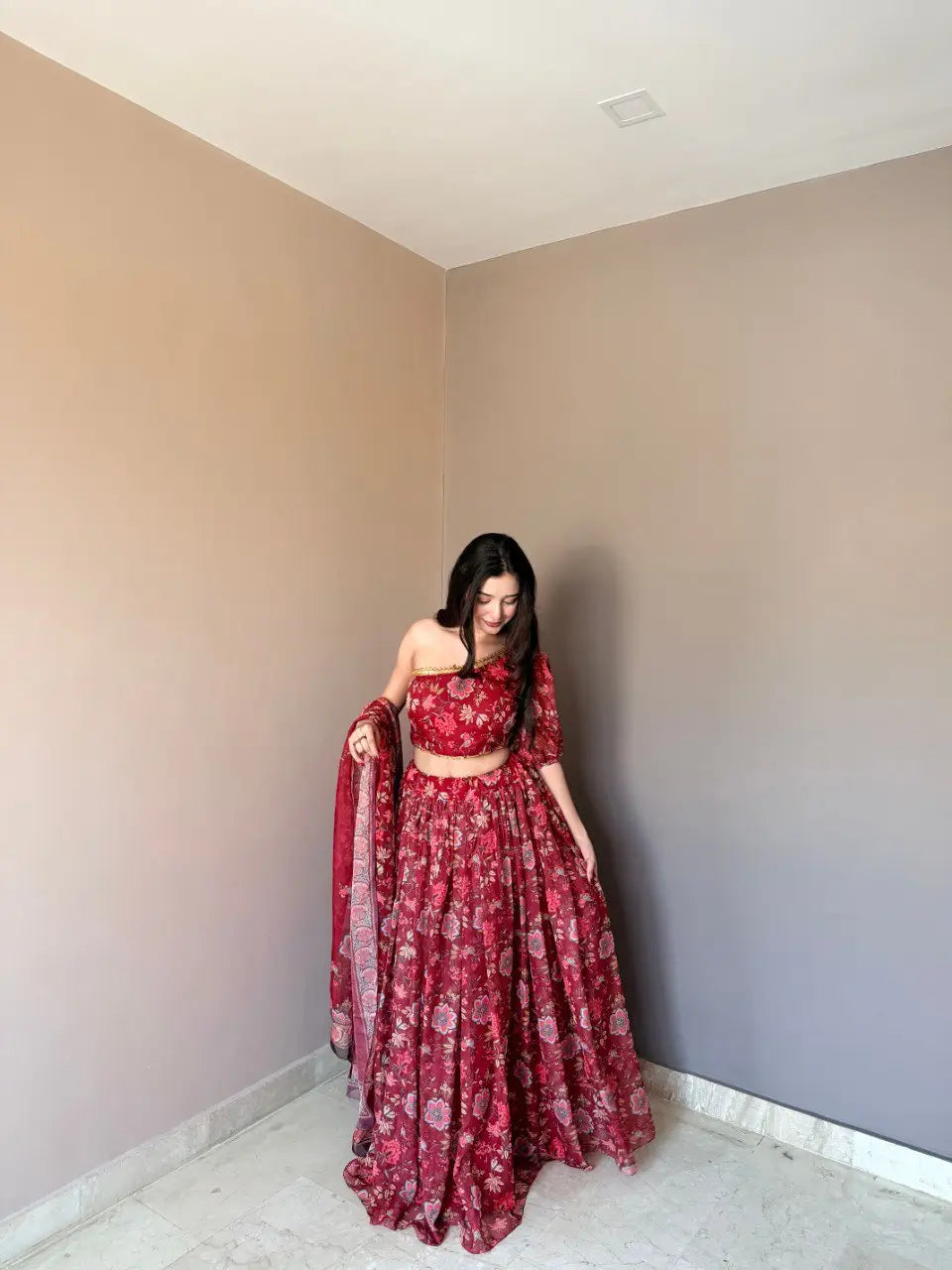 Royal Floral Printed Georgette Lehenga Set