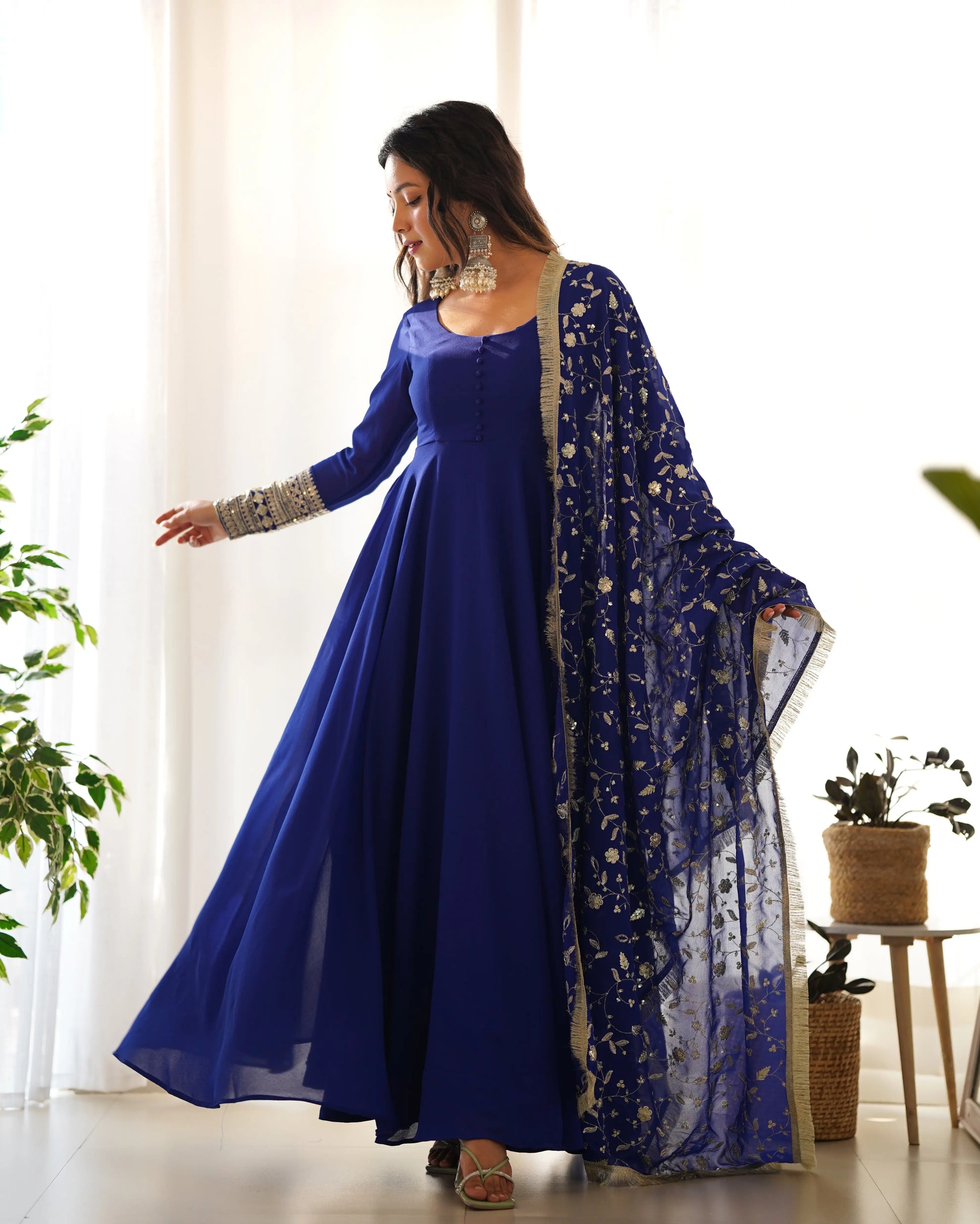 Royal Fox Georgette Anarkali Set with Embroidered Dupatta