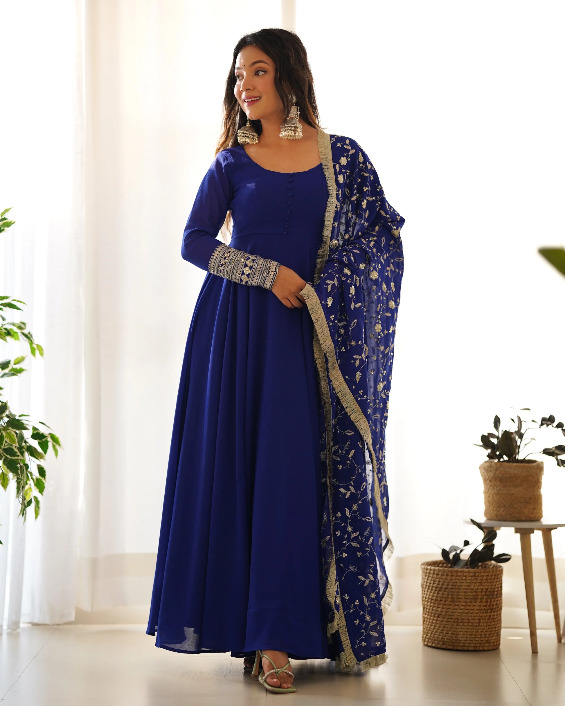Royal Fox Georgette Anarkali Set with Embroidered Dupatta