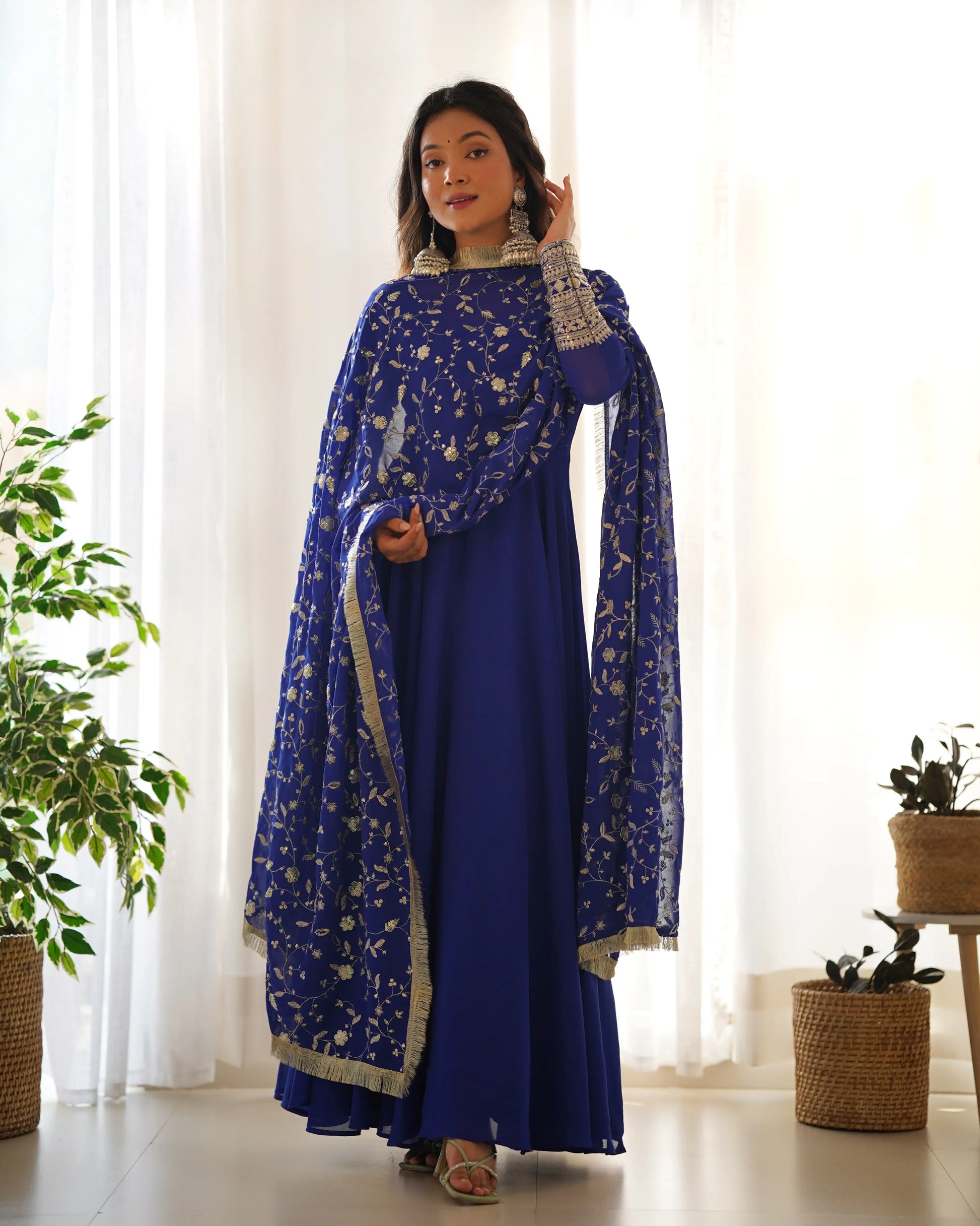 Royal Fox Georgette Anarkali Set with Embroidered Dupatta
