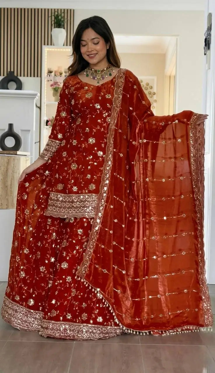 Royal Frendy Silk Palazzo Suit Set for Festive and Wedding Wear