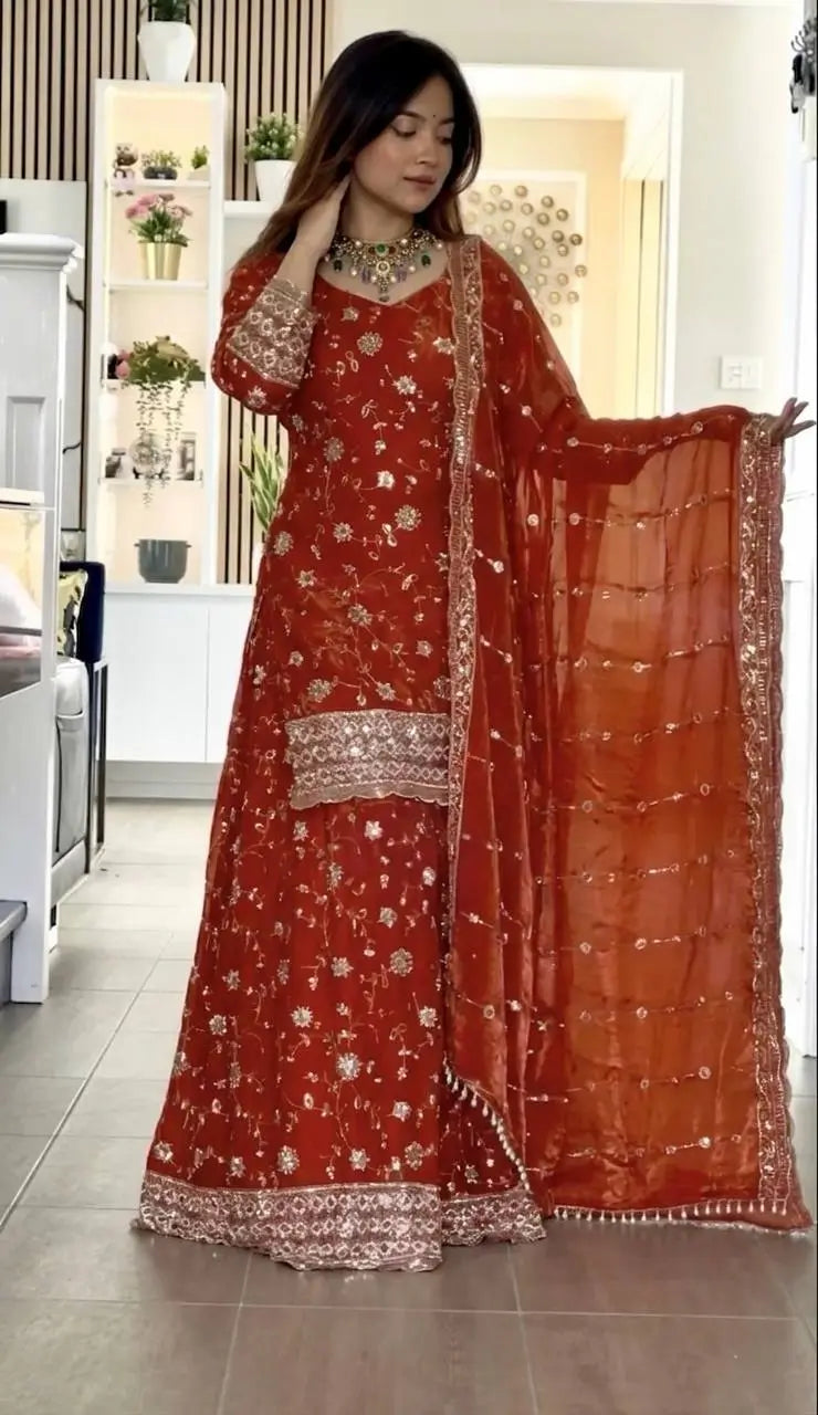Royal Frendy Silk Palazzo Suit Set for Festive and Wedding Wear