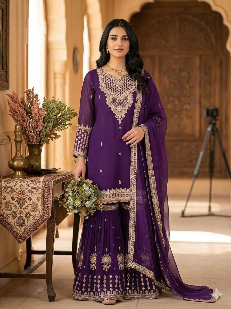 Royal Georgette Sharara Set for Festive and Wedding Wear
