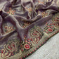Royal Hans Swan Motif Fandy Satin Silk Saree with Zari Thread, Multi-Color Embroidery & Siroshki Diamond Work