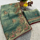 Royal Hans Swan Motif Fandy Satin Silk Saree with Zari Thread, Multi-Color Embroidery & Siroshki Diamond Work