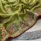 Royal Hans Swan Motif Fandy Satin Silk Saree with Zari Thread, Multi-Color Embroidery & Siroshki Diamond Work