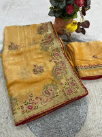 Royal Hans Swan Motif Fandy Satin Silk Saree with Zari Thread, Multi-Color Embroidery & Siroshki Diamond Work