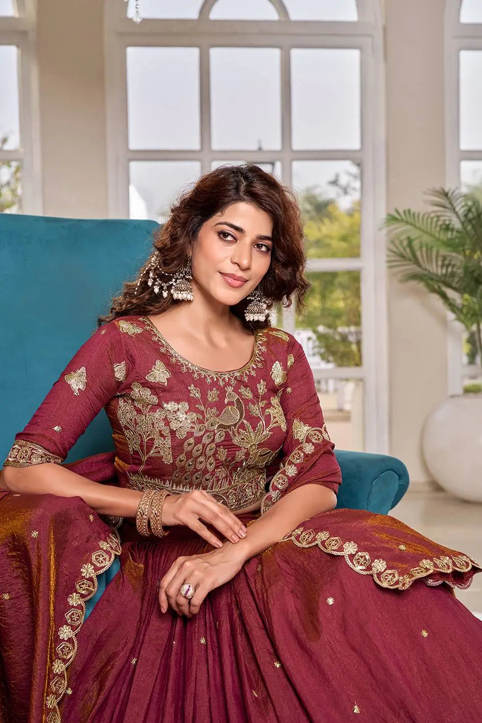 Royal Heritage Embroidered Vichitra Lehenga Set for Wedding and Festive Wear