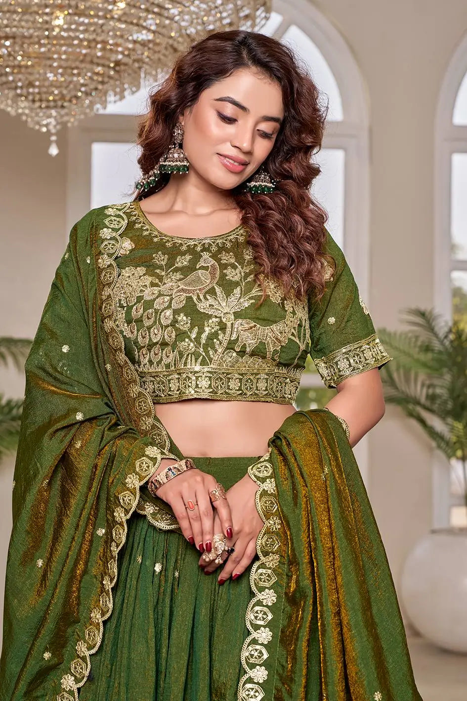 Royal Heritage Embroidered Vichitra Lehenga Set for Wedding and Festive Wear