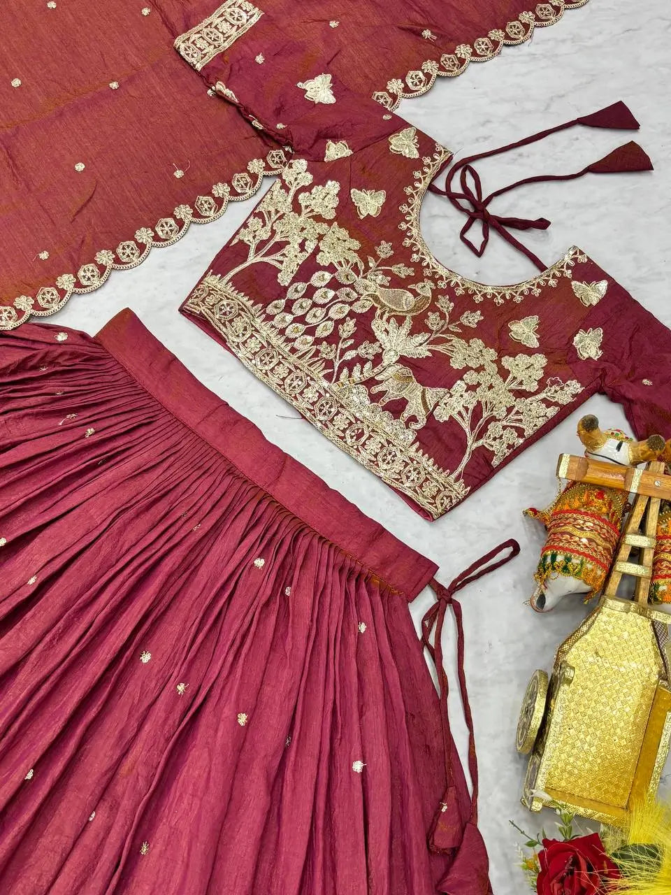 Royal Heritage Embroidered Vichitra Lehenga Set for Wedding and Festive Wear