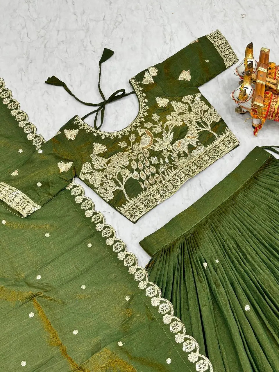 Royal Heritage Embroidered Vichitra Lehenga Set for Wedding and Festive Wear