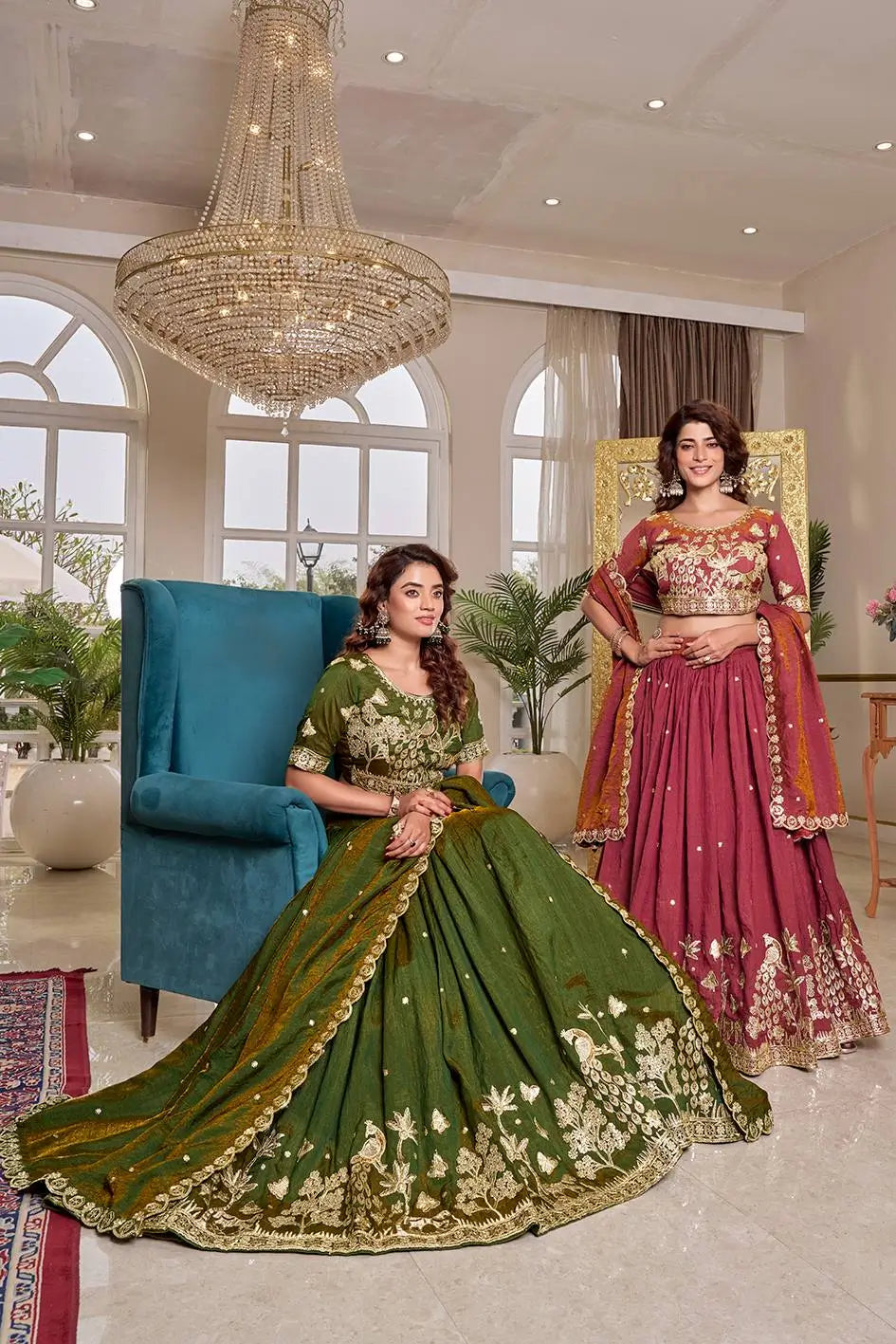 Royal Heritage Embroidered Vichitra Lehenga Set for Wedding and Festive Wear