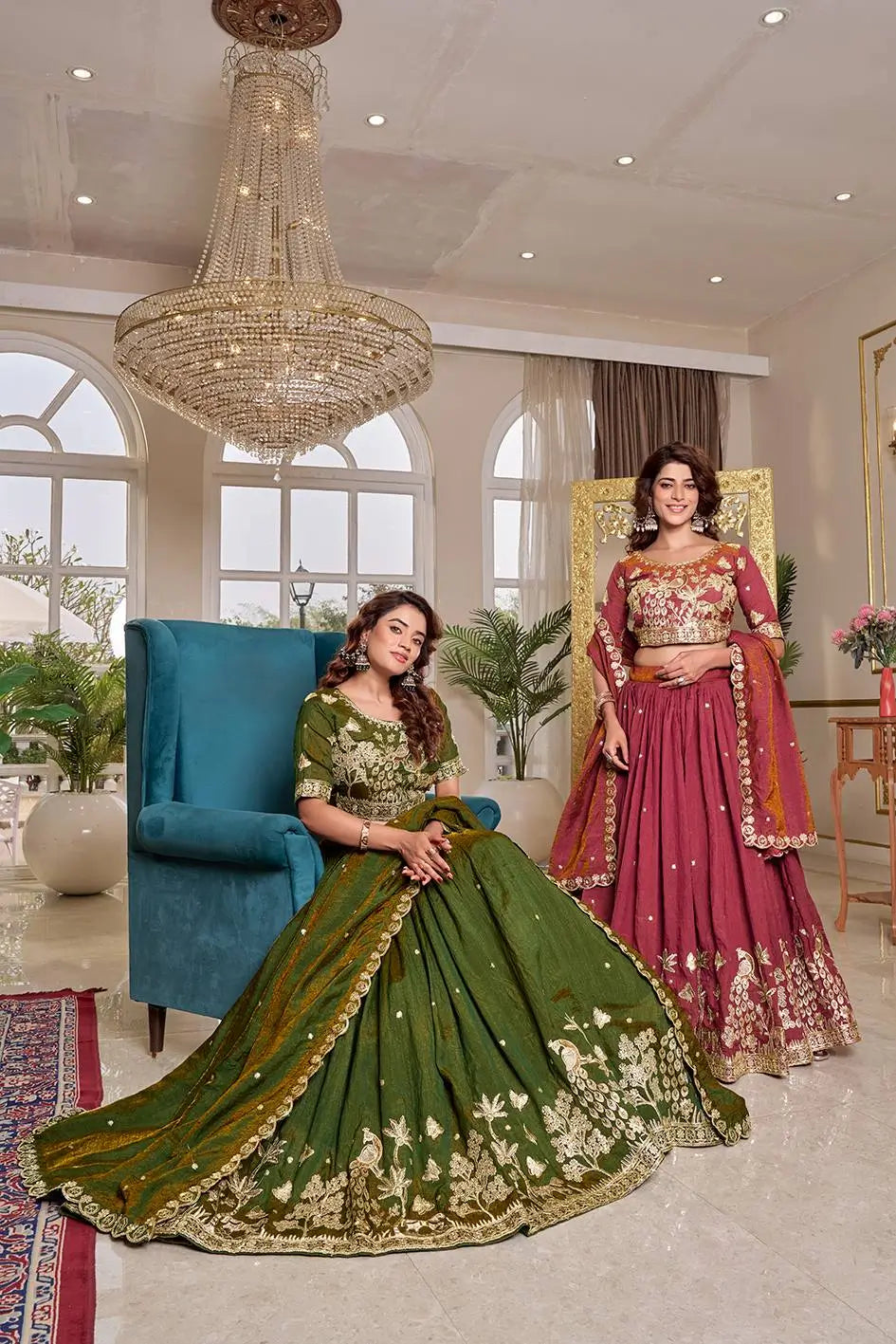 Royal Heritage Embroidered Vichitra Lehenga Set for Wedding and Festive Wear