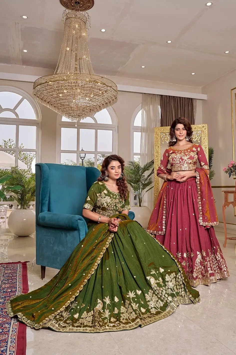 Royal Heritage Embroidered Vichitra Lehenga Set for Wedding and Festive Wear