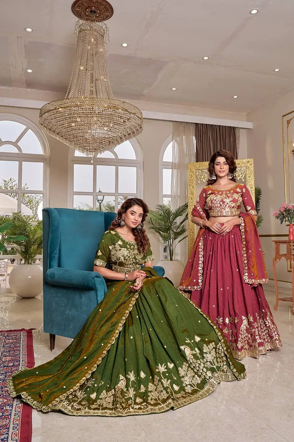 Royal Heritage Embroidered Vichitra Lehenga Set for Wedding and Festive Wear