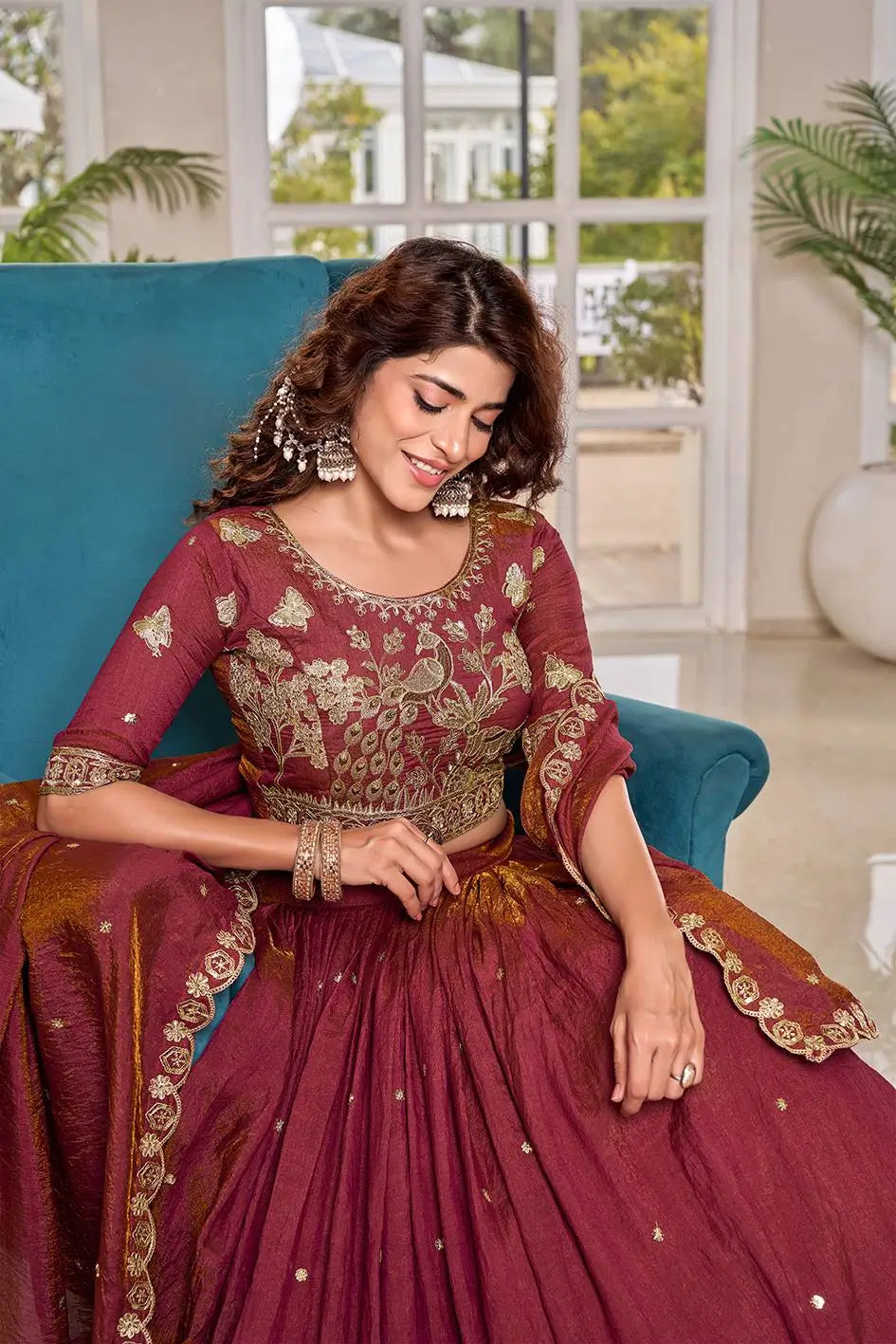 Royal Heritage Embroidered Vichitra Lehenga Set for Wedding and Festive Wear