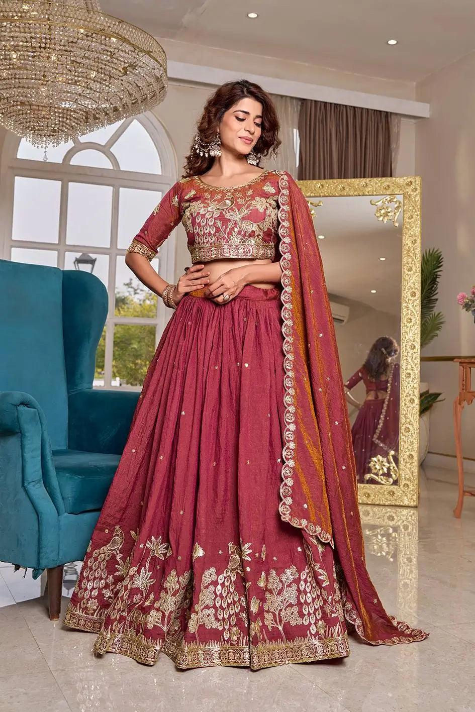 Royal Heritage Embroidered Vichitra Lehenga Set for Wedding and Festive Wear