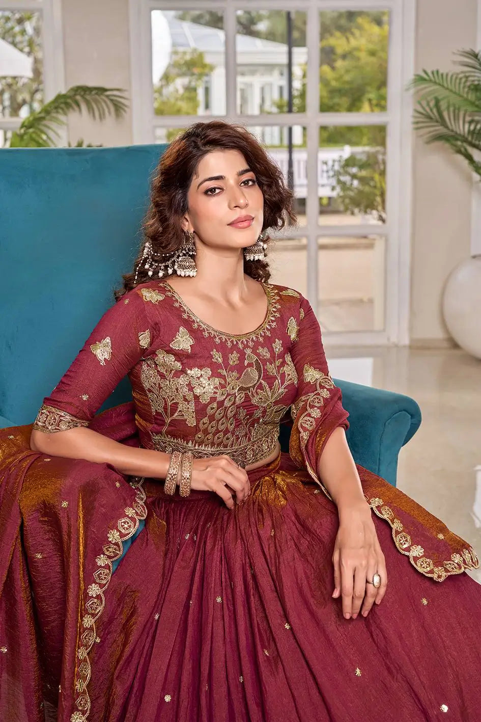 Royal Heritage Embroidered Vichitra Lehenga Set for Wedding and Festive Wear