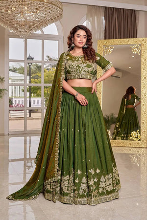 Royal Heritage Embroidered Vichitra Lehenga Set for Wedding and Festive Wear