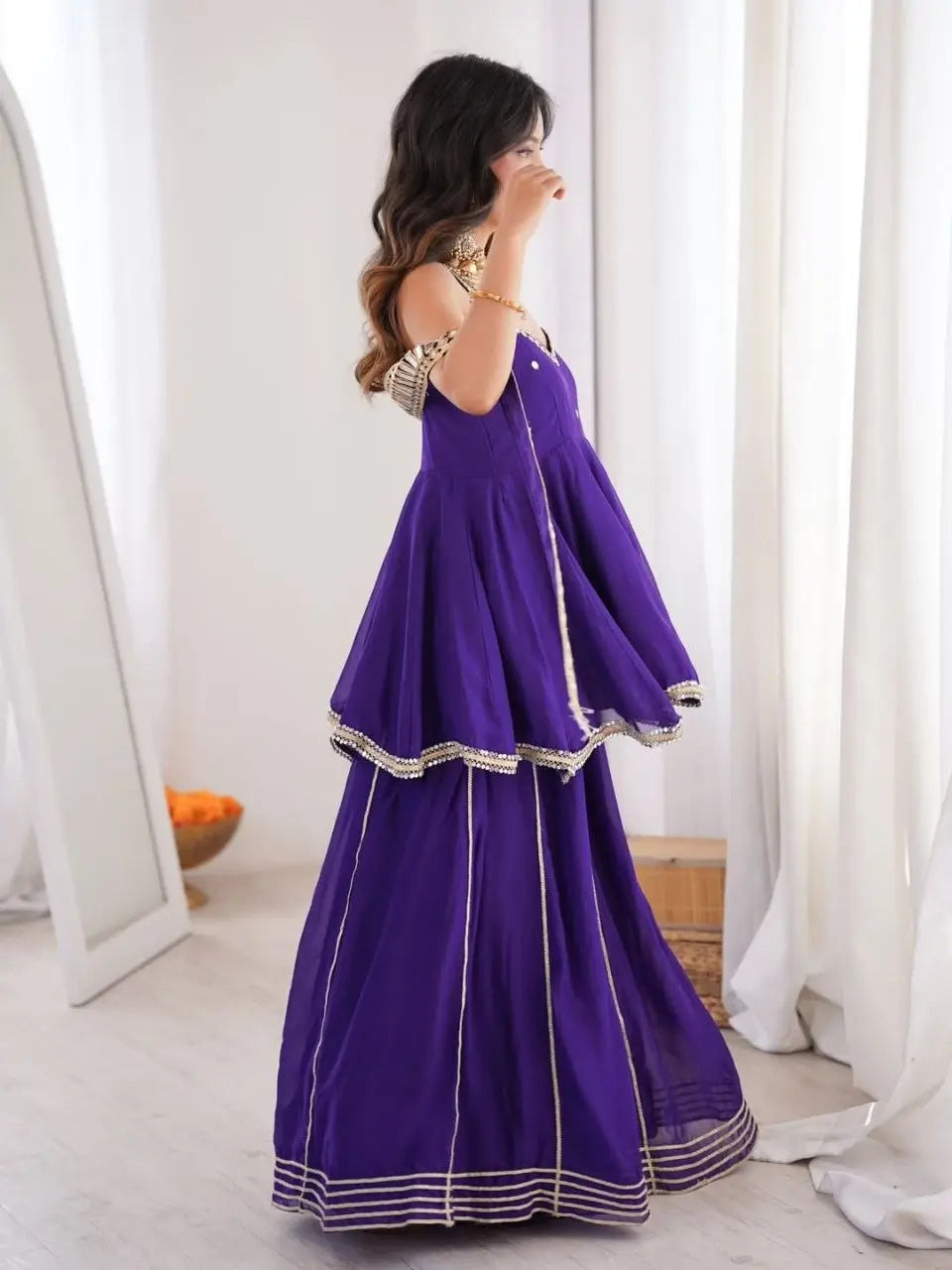 Royal Mirror Chinon Peplum Palazzo Dupatta Set for Festive and Wedding Functions