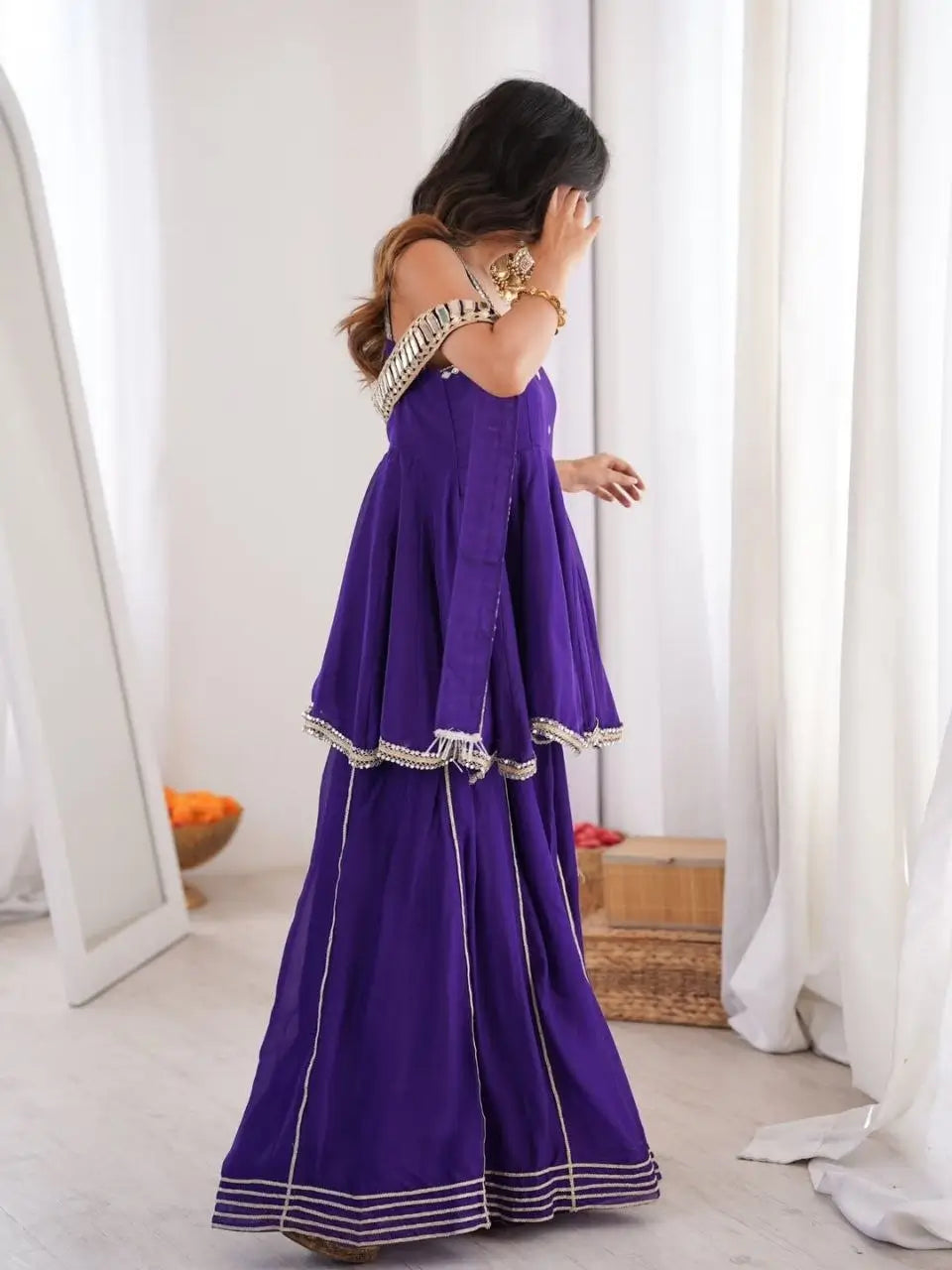 Royal Mirror Chinon Peplum Palazzo Dupatta Set for Festive and Wedding Functions