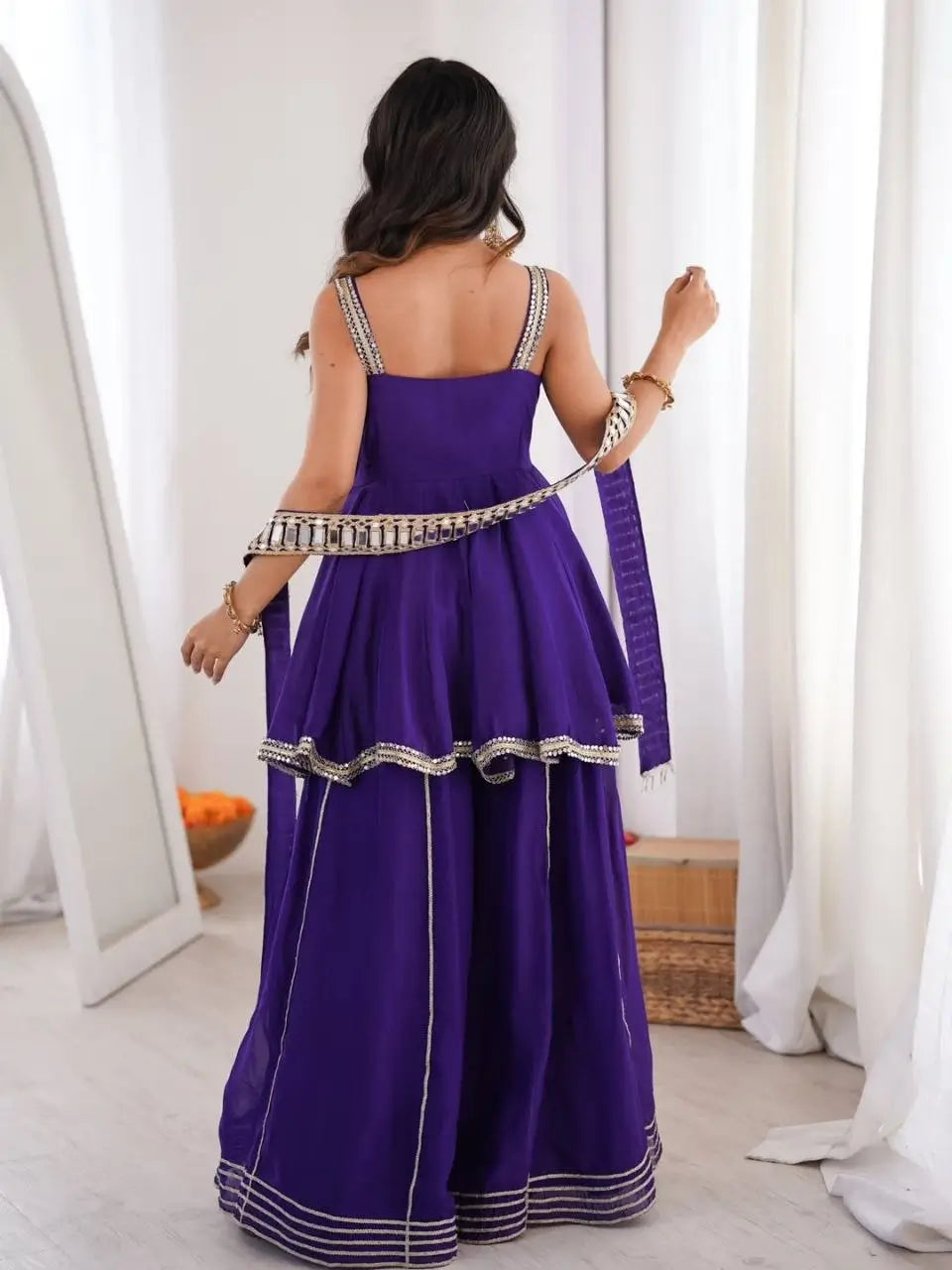 Royal Mirror Chinon Peplum Palazzo Dupatta Set for Festive and Wedding Functions