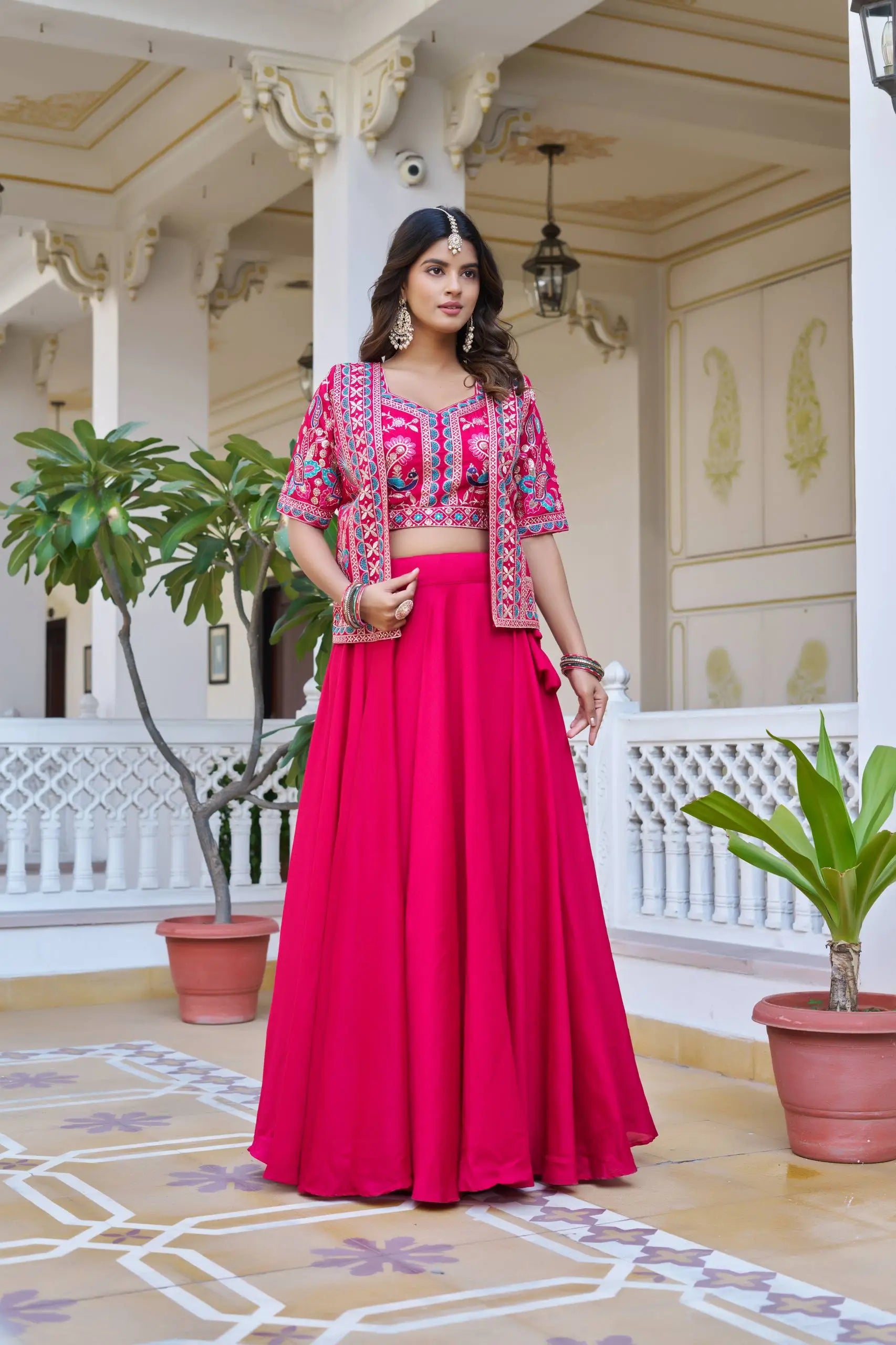 Royal Navy Blue Vichitra Embroidered Lehenga Choli With Koti
