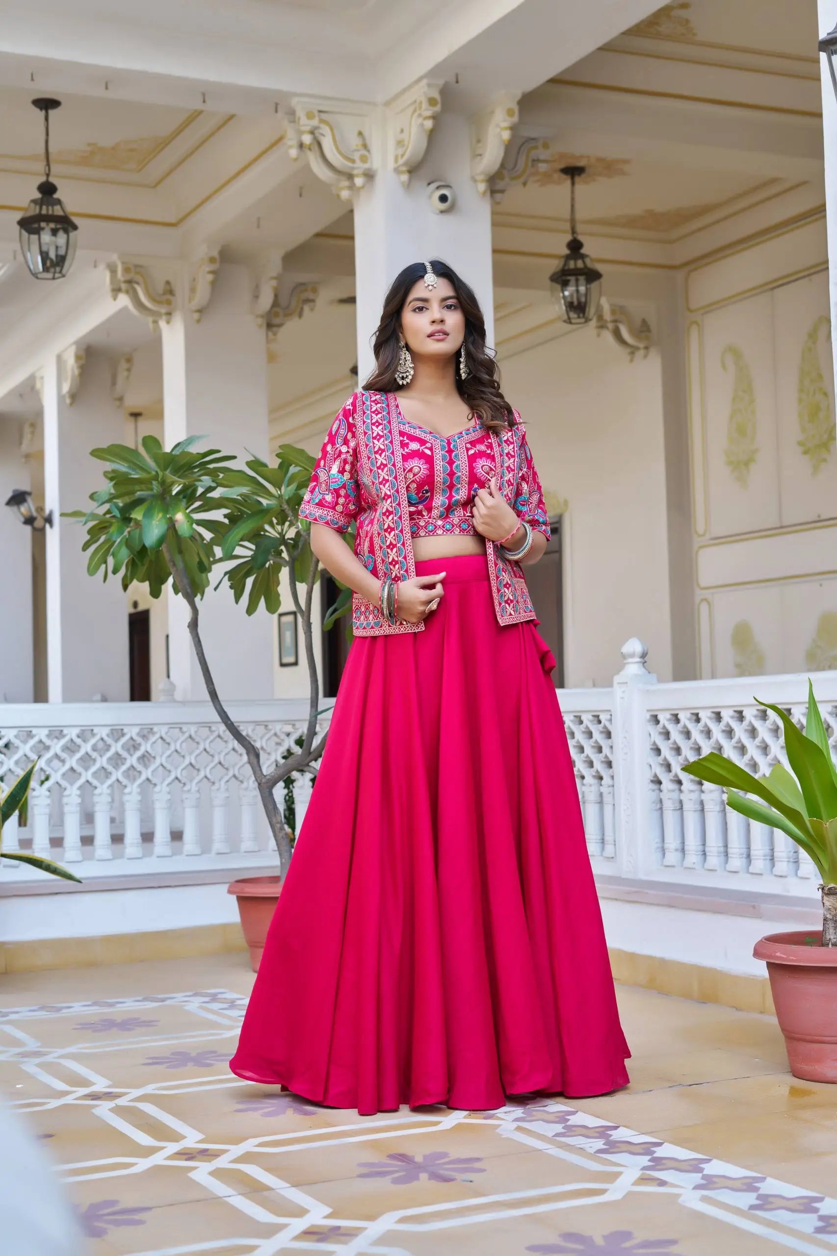 Royal Navy Blue Vichitra Embroidered Lehenga Choli With Koti