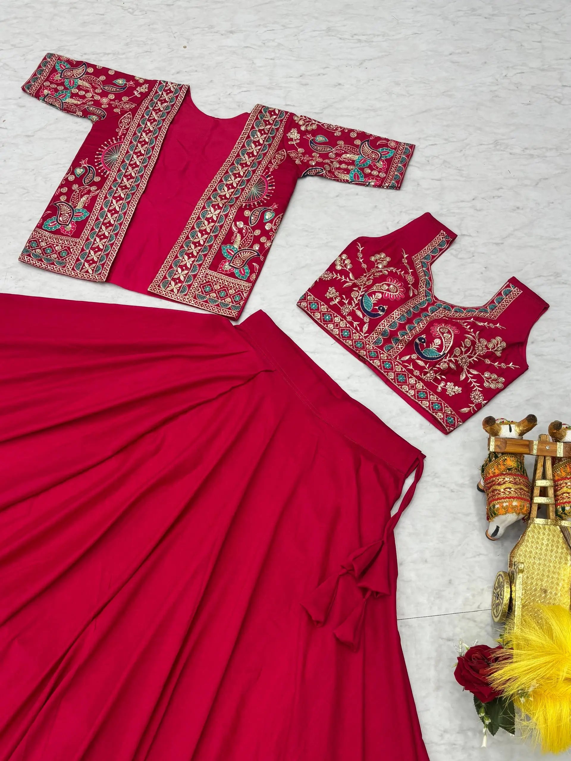 Royal Navy Blue Vichitra Embroidered Lehenga Choli With Koti