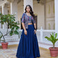 Royal Navy Blue Vichitra Embroidered Lehenga Choli With Koti