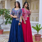 Royal Navy Blue Vichitra Embroidered Lehenga Choli With Koti