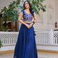Royal Navy Blue Vichitra Embroidered Lehenga Choli With Koti