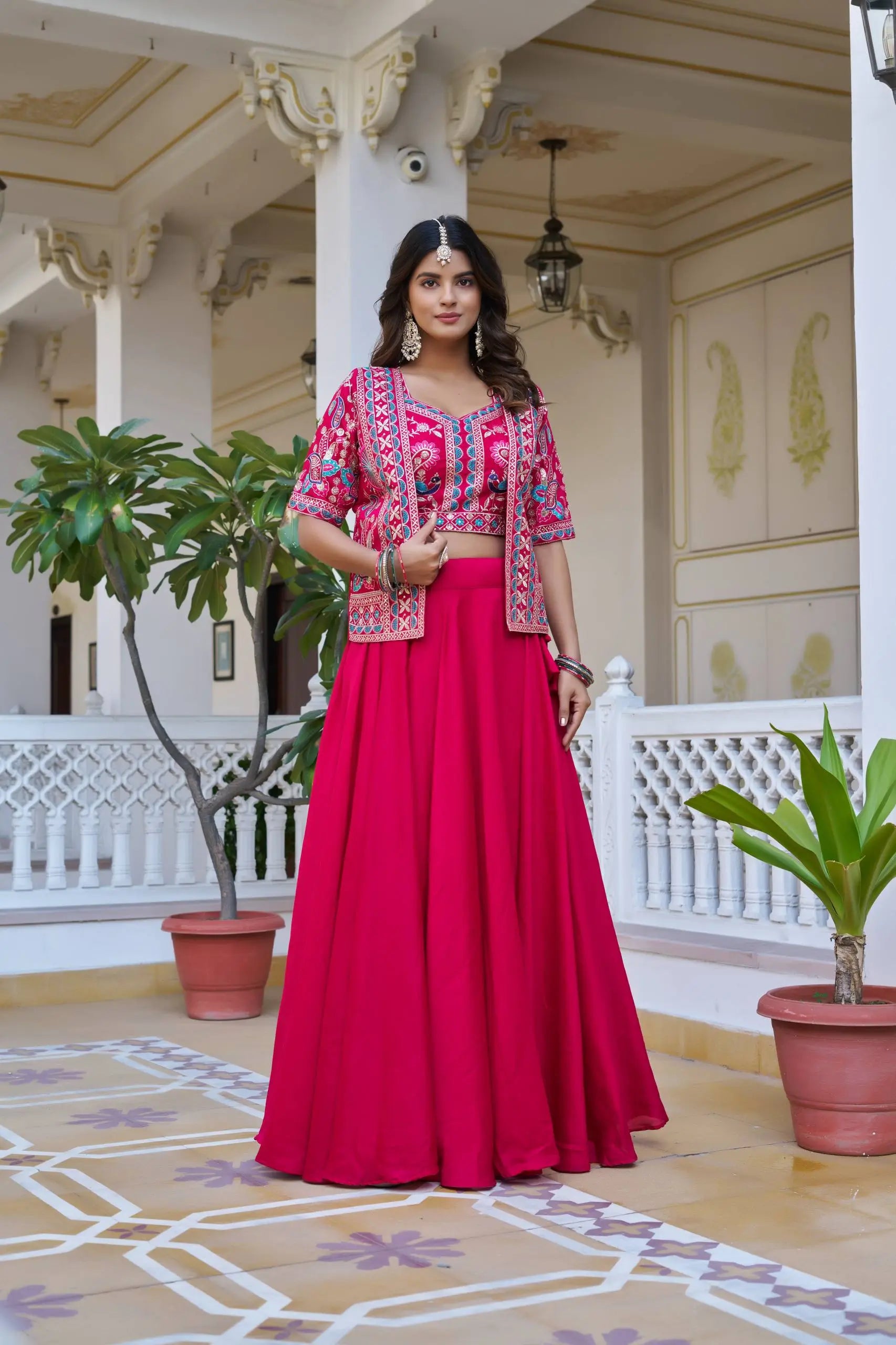 Royal Navy Blue Vichitra Embroidered Lehenga Choli With Koti