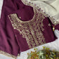 Royal Plum Faux Georgette Embroidered Suit Set for Festive & Wedding Wear