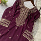 Royal Plum Faux Georgette Embroidered Suit Set for Festive & Wedding Wear