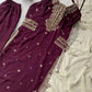 Royal Plum Faux Georgette Embroidered Suit Set for Festive & Wedding Wear