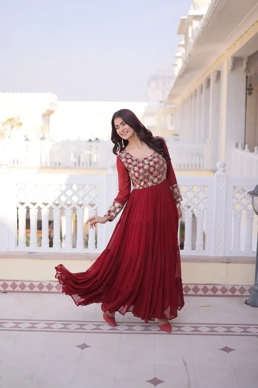 Royal Radiance Embroidered Georgette Gown for Festive and Wedding Wear