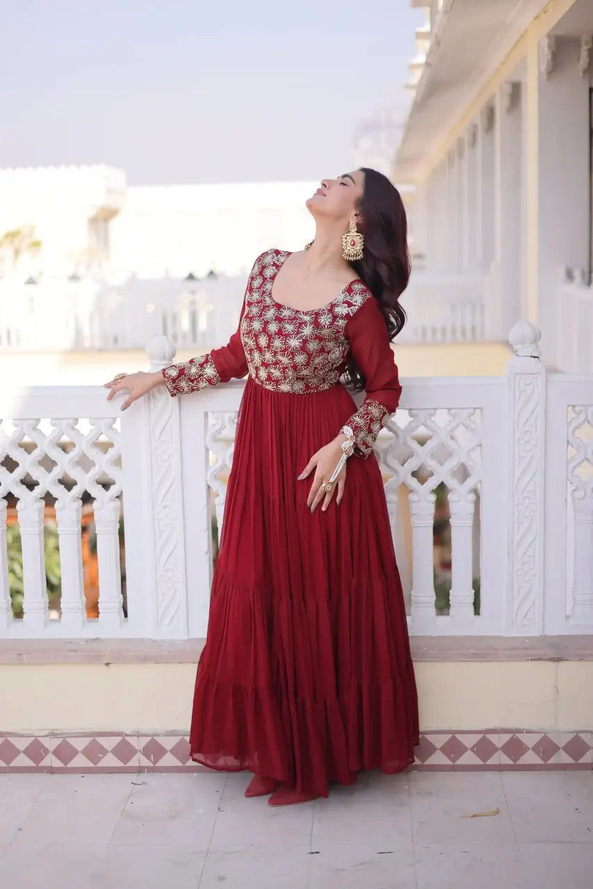Royal Radiance Embroidered Georgette Gown for Festive and Wedding Wear