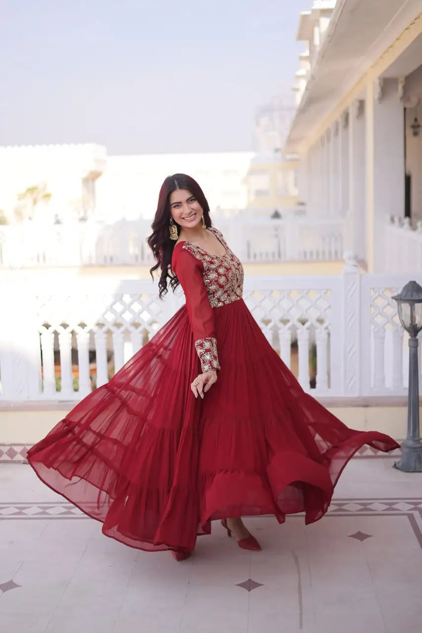 Royal Radiance Embroidered Georgette Gown for Festive and Wedding Wear