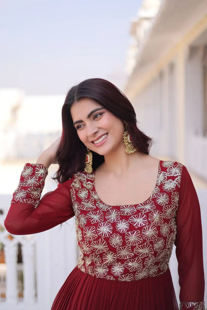 Royal Radiance Embroidered Georgette Gown for Festive and Wedding Wear