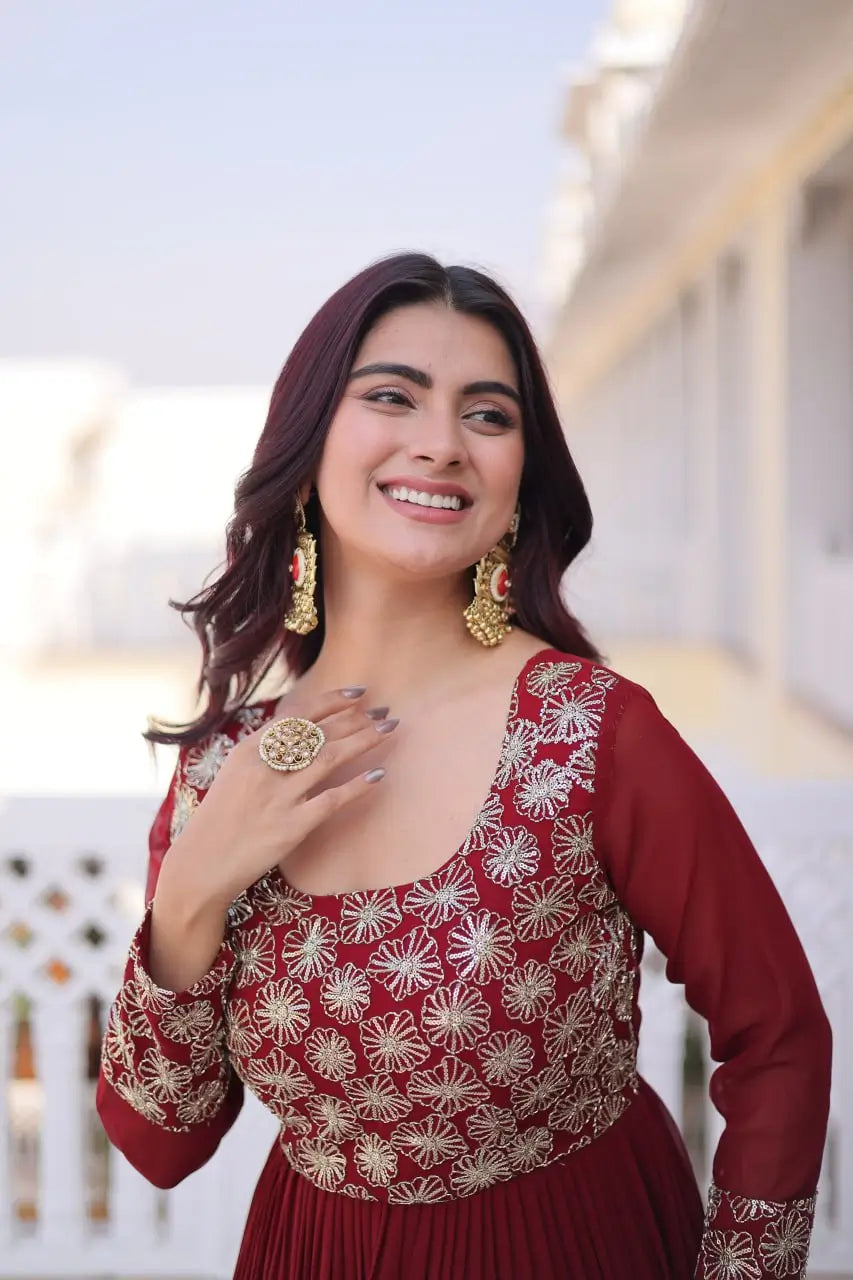 Royal Radiance Embroidered Georgette Gown for Festive and Wedding Wear