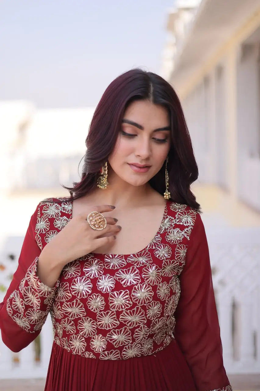 Royal Radiance Embroidered Georgette Gown for Festive and Wedding Wear