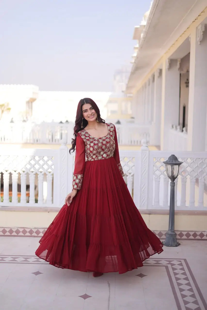 Royal Radiance Embroidered Georgette Gown for Festive and Wedding Wear