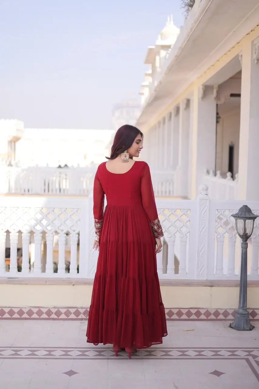 Royal Radiance Embroidered Georgette Gown for Festive and Wedding Wear