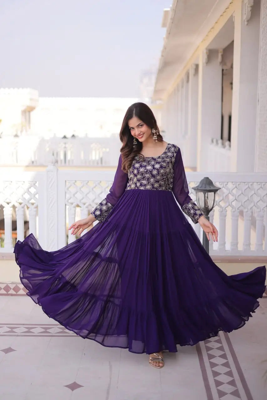 Royal Radiance Embroidered Georgette Gown for Festive and Wedding Wear