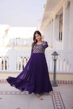 Royal Radiance Embroidered Georgette Gown for Festive and Wedding Wear