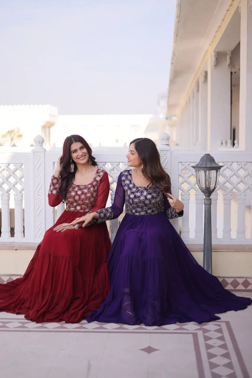 Royal Radiance Embroidered Georgette Gown for Festive and Wedding Wear